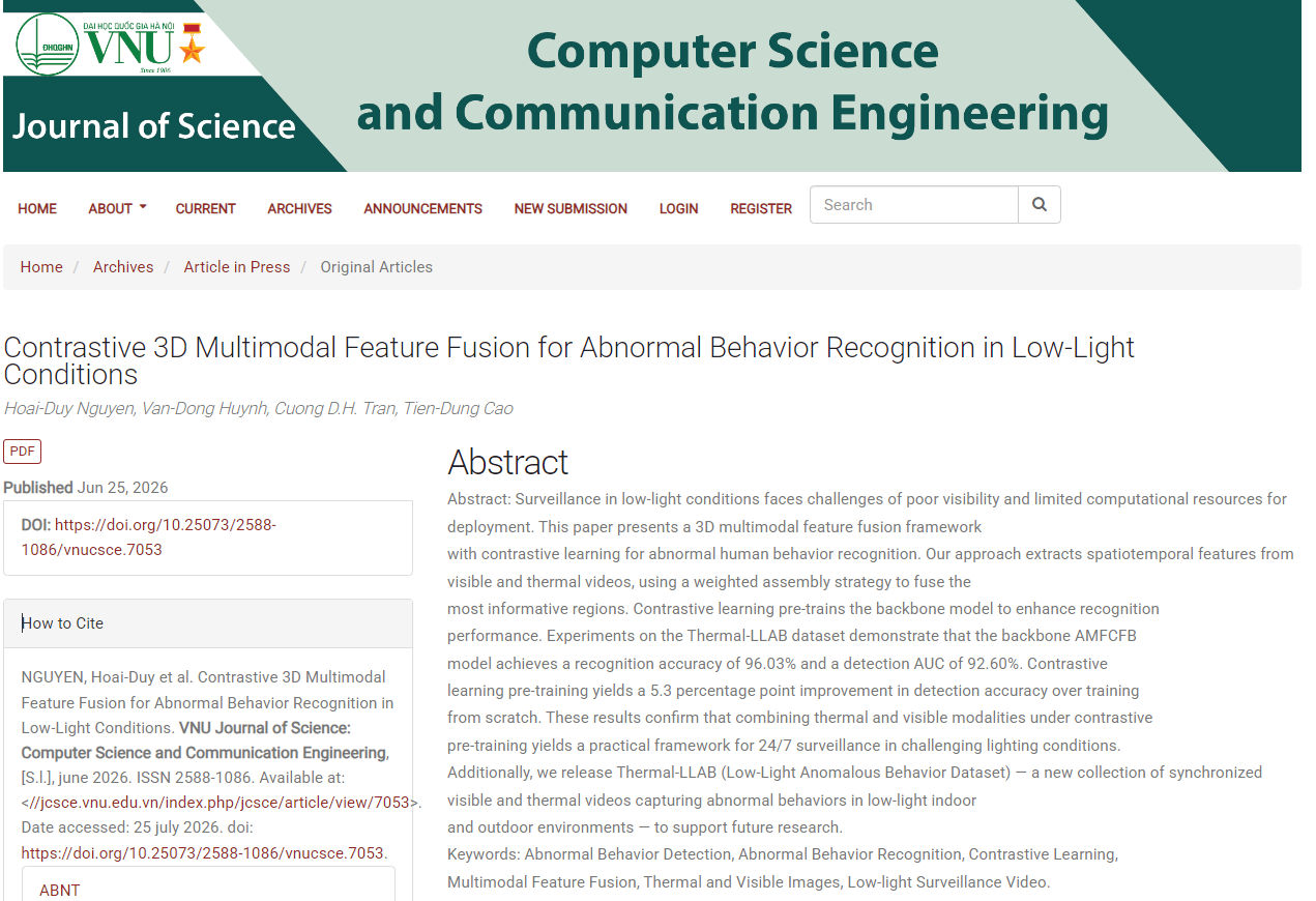 CÔNG TRÌNH CỦA GIẢNG VIÊN VÀ SINH VIÊN KHOA CNTT ĐƯỢC ĐĂNG TẢI TRÊN TẠP CHÍ VNU JOURNAL OF SCIENCE: COMPUTER SCIENCE AND COMMUNICATION ENGINEERING